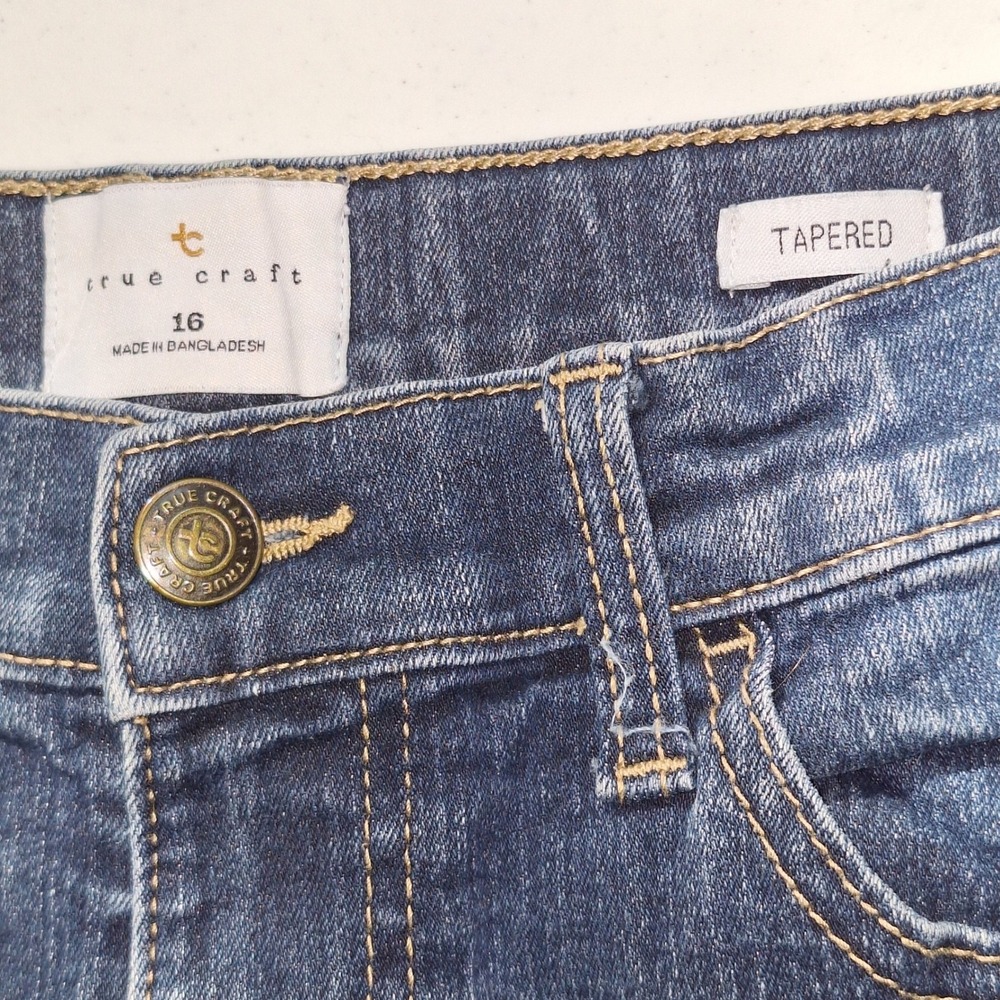 Y2K Denim Jeans Minimalist Denim True Craft 16 Tapered Jeans Dark Wash Blue - Picture 5 of 14